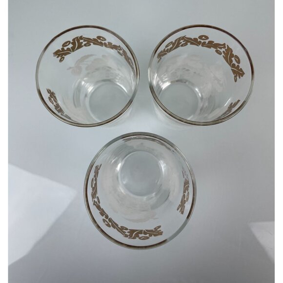 Set of 3 Vintage Mid-Century Modern Fruit Design Glass Tumbler White Gold Dining - Picture 9 of 11